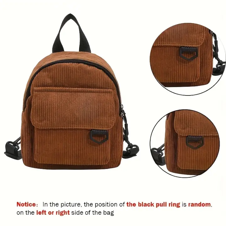 Mochila vintage de pana: EL VIENTO SOPLA EL RÍO FLUYE - 19cm/7.48in x 26cm/9.90in - Cierre de cremallera - Forro de poliéster - Perfecta para la escuela o salidas informales - 1