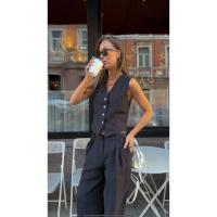 Conjunto Chic de Vestido y Pantalones de Lino-Algodón para Mujeres Moda de Verano para Oficinistas - details 7