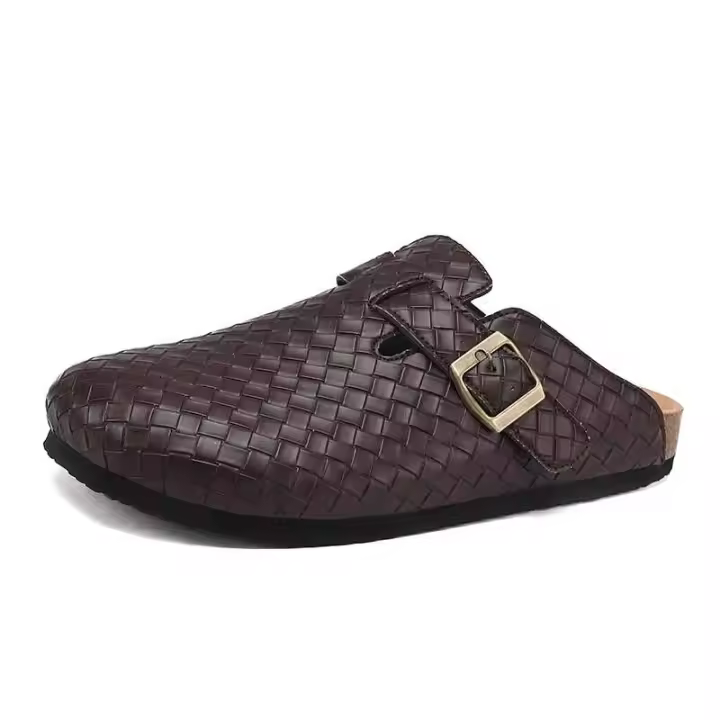 Nuevas zapatillas de corcho gruesas de alta calidad para mujer 36-45, sandalias de cuero tejidas con diseño de moda con hebilla de gran tamaño para hombres, baratas de fábrica - 1