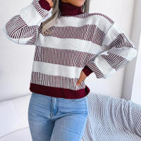 Suéter a rayas de manga farol para mujer, Jersey informal de punto con cuello alto, novedad de otoño e invierno, 2023 - details 7