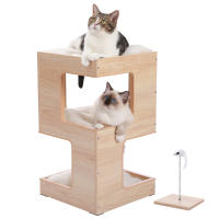 PAWZ Road Camita para gatos con dos grandes condominios, almohadilla rascadora, rascadora para gato desmontable, casa de madera para gatos con tapetes mullidos, muebles para gatos y juguetes para gatos - details 18