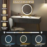 Tocador Maquillaje con Espejo de Luz Regulable en 3 Niveles, Tocador con 3 Cajones, Escritorio Grande 100x40 cm, Silla Ajustable en Respaldo de Terciopelo, Blanco+Crema+Dorado, MB6105ws - details 20