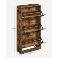 Armario de Madera de 3 Pisos Diseño con 3 Puertas Abatibles Ideal para Entrada Estrecha, Pasillo, Sala de Estar 60 x 24 x 120 cm Marrón Rústico - details 4