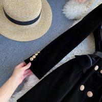 Elegante Vestido de Oficina Coreana Vintage Cuello en Capacha Doble Abotonadura Estilo Otoño-Invierno para Mujeres de Moda de Calle Principal - details 4