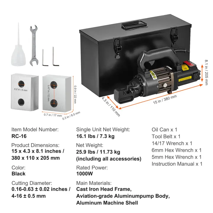 SucceBuy Cortador de barras de refuerzo hidráulico eléctrico, cortador de barras de refuerzo portátil para barras de refuerzo, cortador de acero de alta potencia con lata de aceite y accesorios - 1