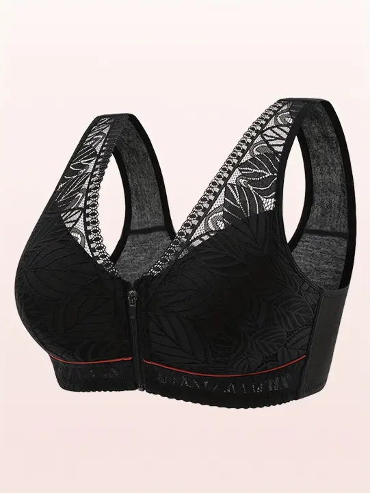 Conjunto de 3 Sujetadores Tipo Tank con Cremallera Frontal de Talla Grande, Sujetadores de Moda para Mujer sin Anillo de Acero, Sujetador Suave con Patrón de Comodidad y Efecto Push Up, Set de 3 Piezas - 1