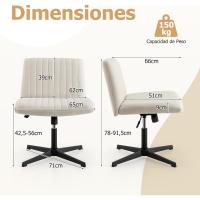 Silla Escritorio sin Brazos, Silla de Oficina con Tela de Lino, Mecedora 120 ° , Altura Ajustable, Silla Tocador con Piernas Cruzadas Estudio Dormitorio Oficina, 71 x 66 x 78-91,5 cm - details 8