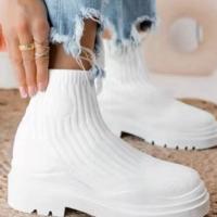 Zapatos De calcetines De suela gruesa para Mujer, Botas cortas informales De punto rojo De Red, talla grande, otoño e invierno, 2023 - details 3