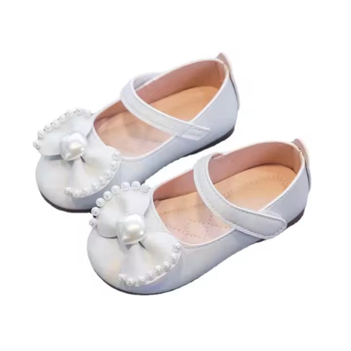 Zapatos casuales planos de cuero con lazo para niña, Sweet Princess, perlas de diamantes suaves, primavera, 2024 - 1