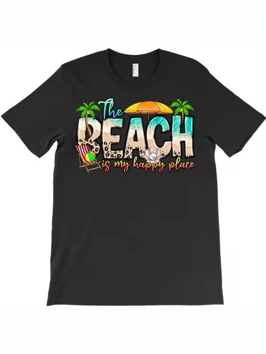Camiseta Happy Place, regalo para papá, manga corta con cuello redondo suave y cómoda - 1