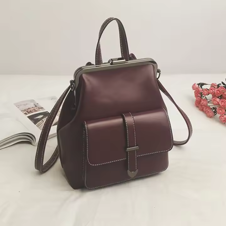 Mochila de PU para mujer, bolso de hombro con correa ajustable de Color sólido, Satchel para la escuela - 1