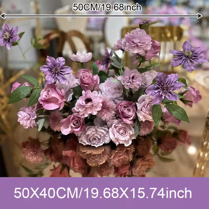 Camino de mesa de rosa púrpura de lujo, telón de fondo de boda, marco de arco de cuerno, arreglo de decoración, soporte de flores para escenario Floral, centro de mesa Ba - 1