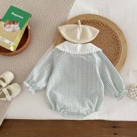 Ready Stock Mono para recién nacidos, pelele elegante a cuadros con cuello Peter Pan y cordón de manga larga para niñas de 0 a 2 años - details 12