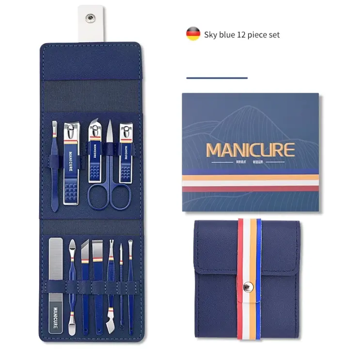 12-16 unids/set juego de cortadores de uñas de acero inoxidable conjunto de cortaúñas con bolsa plegable Kits de cortador de manicura tijeras herramienta de maquillaje de belleza - 1