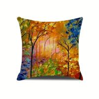 Funda De Cojín De Árbol Con Pintura Al Óleo geométrico, cubierta De Lino Cuadrada, 4 Piezas - details 5