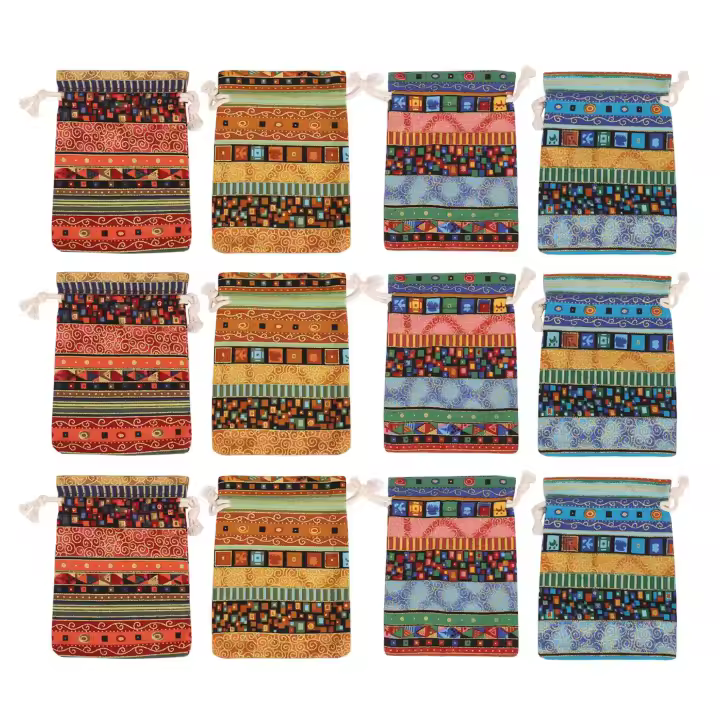 Bolsa de monedas de estilo egipcio, bolsa de regalo con cordón impreso, bolsita de algodón, monedero de viaje de caramelo, étnico, 12 unidades - 1