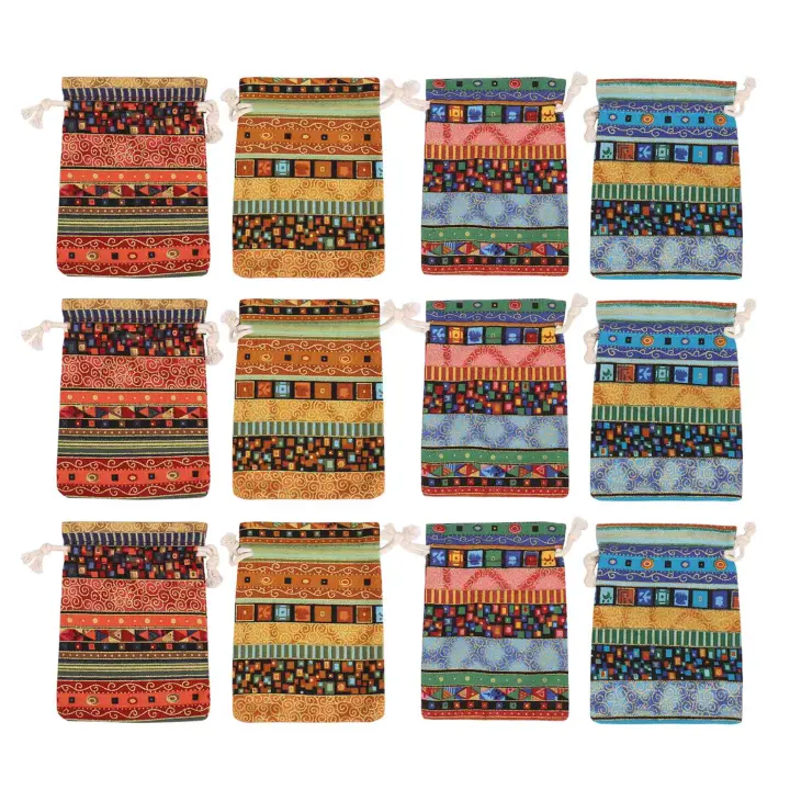 Bolsa de monedas de estilo egipcio, bolsa de regalo con cordón impreso, bolsita de algodón, monedero de viaje de caramelo, étnico, 12 unidades - 1
