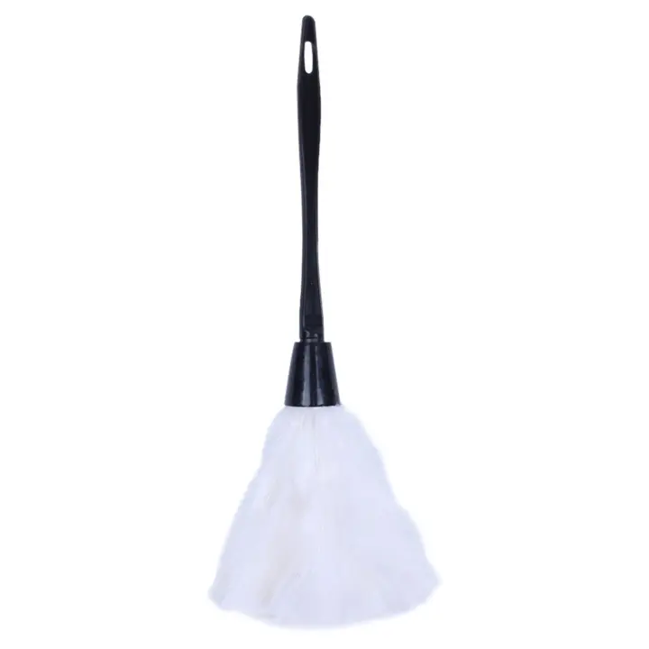 Plumero de plumas de pavo con mango de plástico negro, herramienta de limpieza (blanco), 35cm, 1 unidad - 1