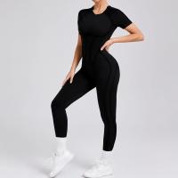 Ropa de Yoga de manga corta ajustada de Color sólido, pantalón largo Sexy con espalda descubierta, mono para entrenamiento de gimnasio, ropa deportiva de secado rápido de una pieza para Fitness - details 30