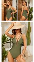 Bañador de una pieza con tirantes para mujer, traje de baño adelgazante con cuello Halter ahuecado, Sexy, ropa de playa - details 10