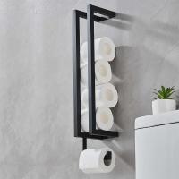 Toallero de rollo de hotel de baño de doble propósito de acero inoxidable negro montado en la pared, estante de papel higiénico - details 0