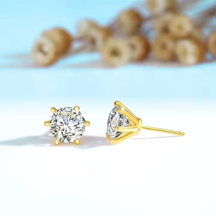 Pendientes de Moissanita de Oro Amarillo 18K Brillante D VVS1 Monolito para Mujeres - 1