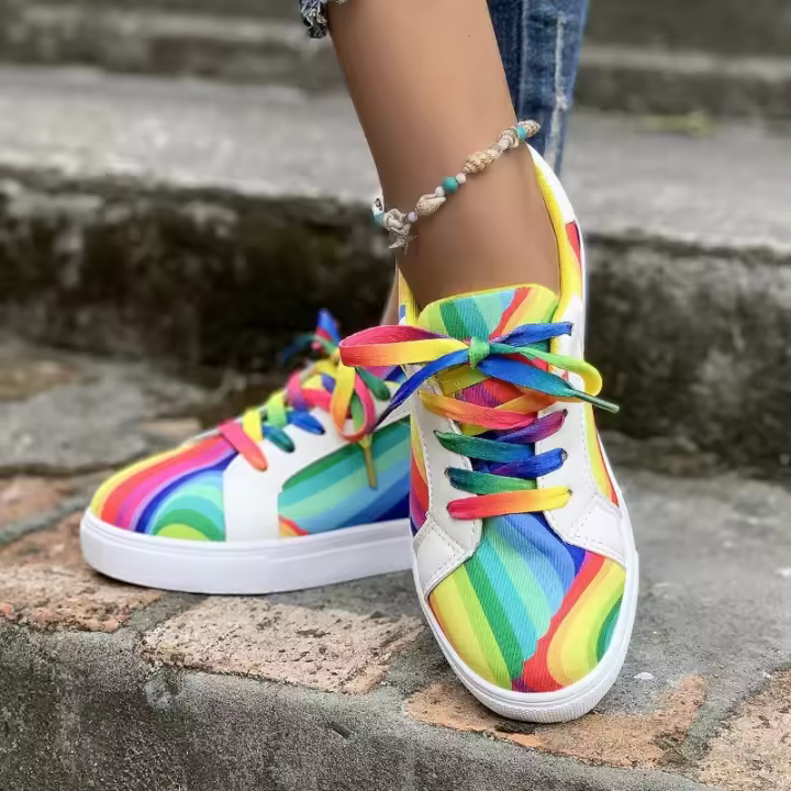 Deportes de verano para mujer Atos, borla plana con estampado de arcoíris, cordones informales - 1