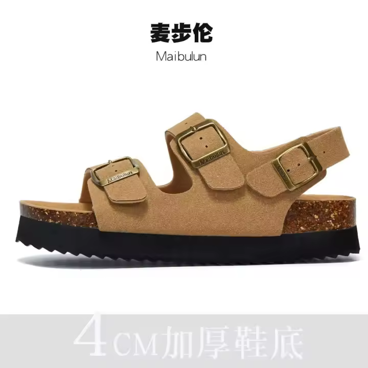 Cómodas mulas de verano de fábrica, zapatillas de corcho antideslizantes, sandalias romanas esmeriladas, parte inferior de playa que combina con todo, parejas de talla grande - 1