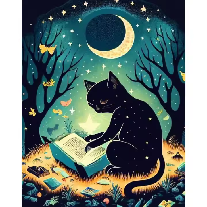 RUOPOTY Cuadro Moderno de Pintura por Números Regalos DIY Gato Negro en Noche con Números para Adultos Artesanías de Pared Decorativas Material de Lienzo Tamaño 40x50cm - 1