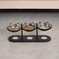 Suministros para mascotas, estante de madera, cuenco elevado para perros y gatos, alimentador de alimentos para mascotas de acero inoxidable 3 en 1, cuenco de agua para mascotas con inclinación de 15 grados, cachorro - details 1