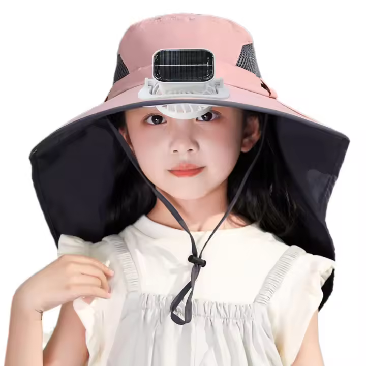 Sombrero con ventilador Solar ajustable para niños, protección solar impermeable, gorra de sol de ala ancha, gorra de ventilador con carga USB para senderismo - 1
