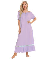 Pijamas para mujer, ropa de dormir con un hombro, camisón de manga corta, vestido mixto de encaje - details 24