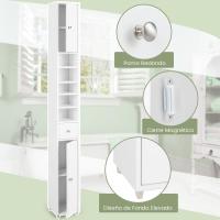 Armario Alto de Baño, Armario Delgado de Baño Alto con 2 Puertas, 1 Cajón y 5 Estantes (Blanco) - details 4