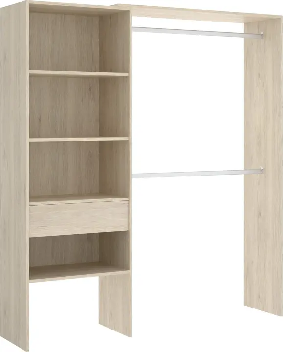 Armario Vestidor Abierto, Madera de ingeniería, Blanco, 187x160/110x40 cm - 1