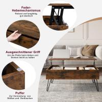 Centro Elevable, Mesa Salon con Espacio Interno, Mesa Centro Elevable y Extensible, Mesa Auxiliar con Patas Metálicas para Salón, 95x50x(40-55,5) cm, Marrón Rústico, BTS18hov - details 14