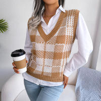 Suéter sin mangas de punto para mujer, chaleco a cuadros, nuevo estilo bonito, otoño e invierno, 2023 - details 9