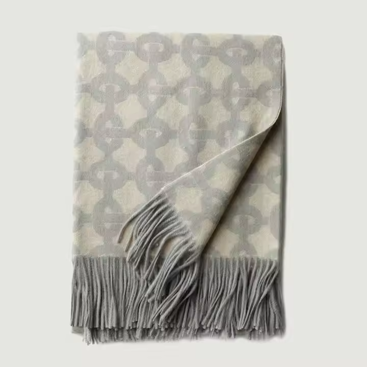 Manta con estampado de cadena Jacquard, calidez de invierno, chal de aire acondicionado para adultos, lana de cachemira - 1