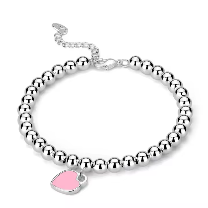 Pulsera de corazón de perlas de moda romántica para mujer, regalo Girsl, Rosa - 1
