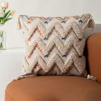 Bonenjoy 1 funda de cojín de estilo bohemio para decoración del hogar, fundas de almohadas con borlas, fundas de cojín de lino y algodón, funda de almohada de 45x45cm - details 5