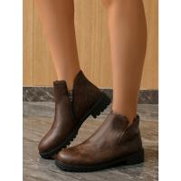 Botas de moda de caña baja de gran tamaño, otoño e invierno 2025, nuevas botas de mujer de gran tamaño europeas y americanas de tacón bajo con cremallera lateral. - details 2