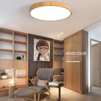 Luz LED de techo minimalista moderna, accesorios de iluminación de techo de grano de madera de forma redonda montada al Ras para dormitorio/pasillo/Bal - details 3