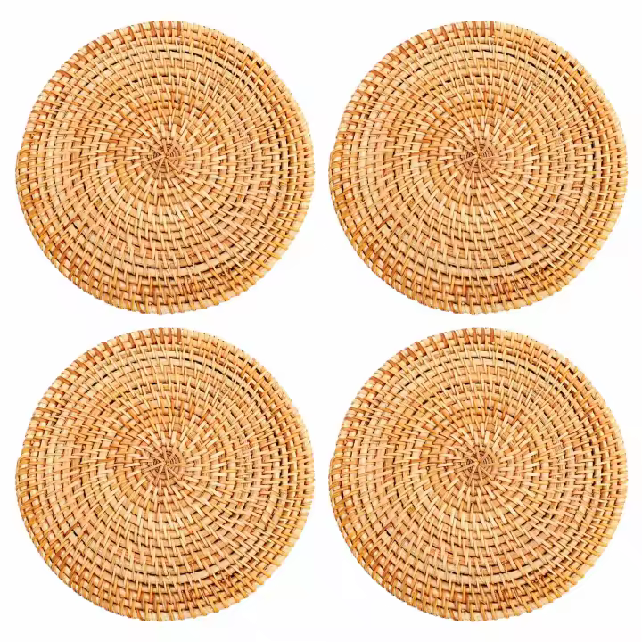Remaches de mimbre para platos calientes, 4 piezas, almohadillas calientes aisladas, soporte para ollas duradero para mesa, alfombrillas resistentes al calor para Cocina - 1