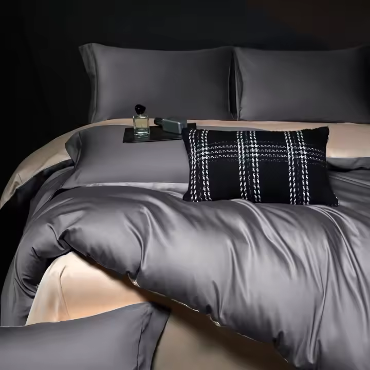 Juego de Ropa de Cama de Algodón Pima Antibacteriano 5A Alta Densidad, Alta Cuadros, Tamaño Rey, Cómodo - 1