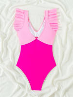 Bañador de una pieza para mujer, traje de baño con volantes y cuello en V, Monokini Sexy, ropa de playa sin espalda para verano - details 4