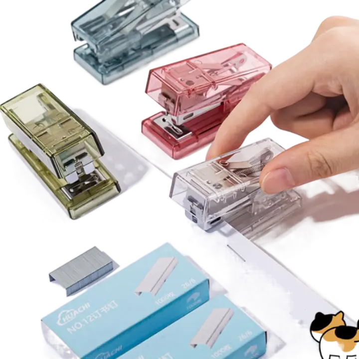 Mini grapadora con 1000 grapas, carpeta de papel transparente, grapadora de papel portátil sin esfuerzo, papelería - 1