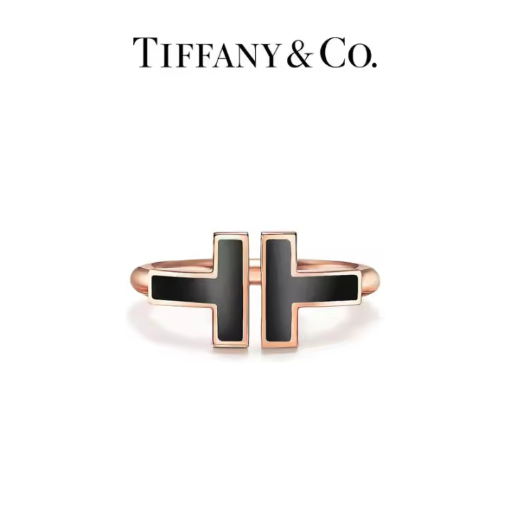 ΤΙΦΑΝΗ ™   Anillo de alambre en T, en oro rosa de 18 quilates Anillos abiertos de ónix negro con forma de T doble - 1