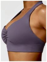 Sujetador deportivo con cuello Halter para mujer, Top fruncido de alto soporte para gimnasio, ropa de entrenamiento, corsé de - details 15