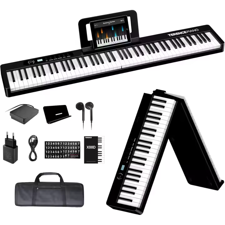 Plegable de 88 teclas con batería de 1750mAh pedal semiponderado de sostenido interfaz Bluetooth soporte MIDI para partituras bolsa adhesiva cable de audio - 1