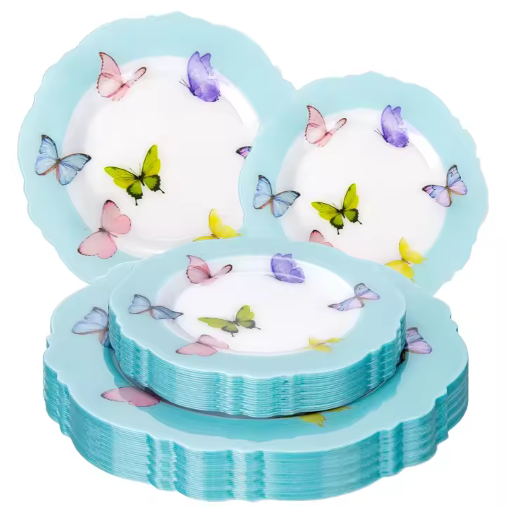 Platos Desechables de Primavera Juego de 20 Diseño de Mariposa Barroca Floral - 1