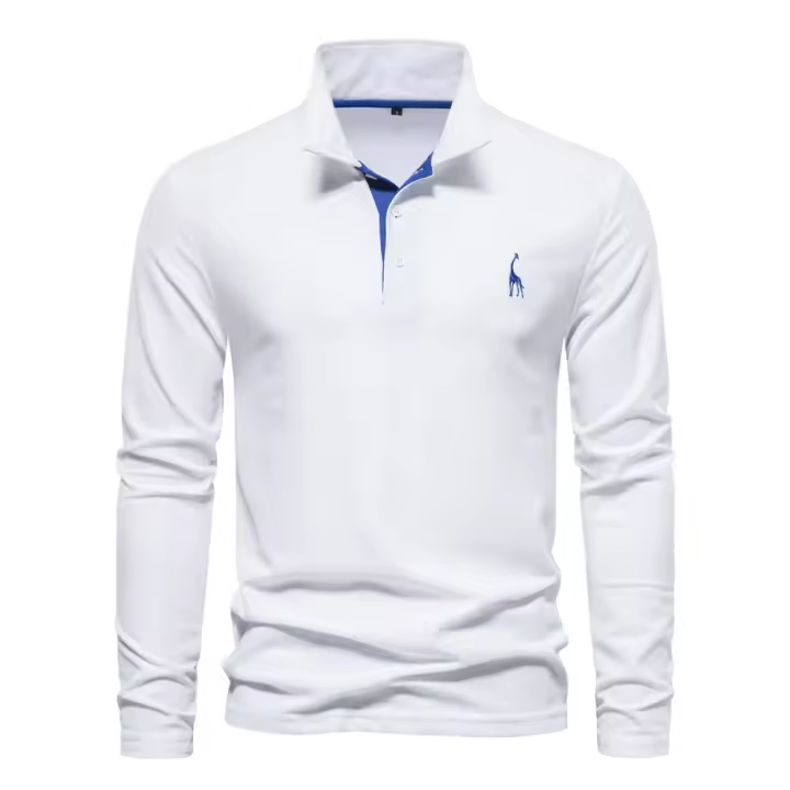 Polos hombre manga larga ropa hombre día del padre 2025 nuevos hombres ciervos bordado Polo camisas Color sólido manga larga negocios sociales hombre - 1